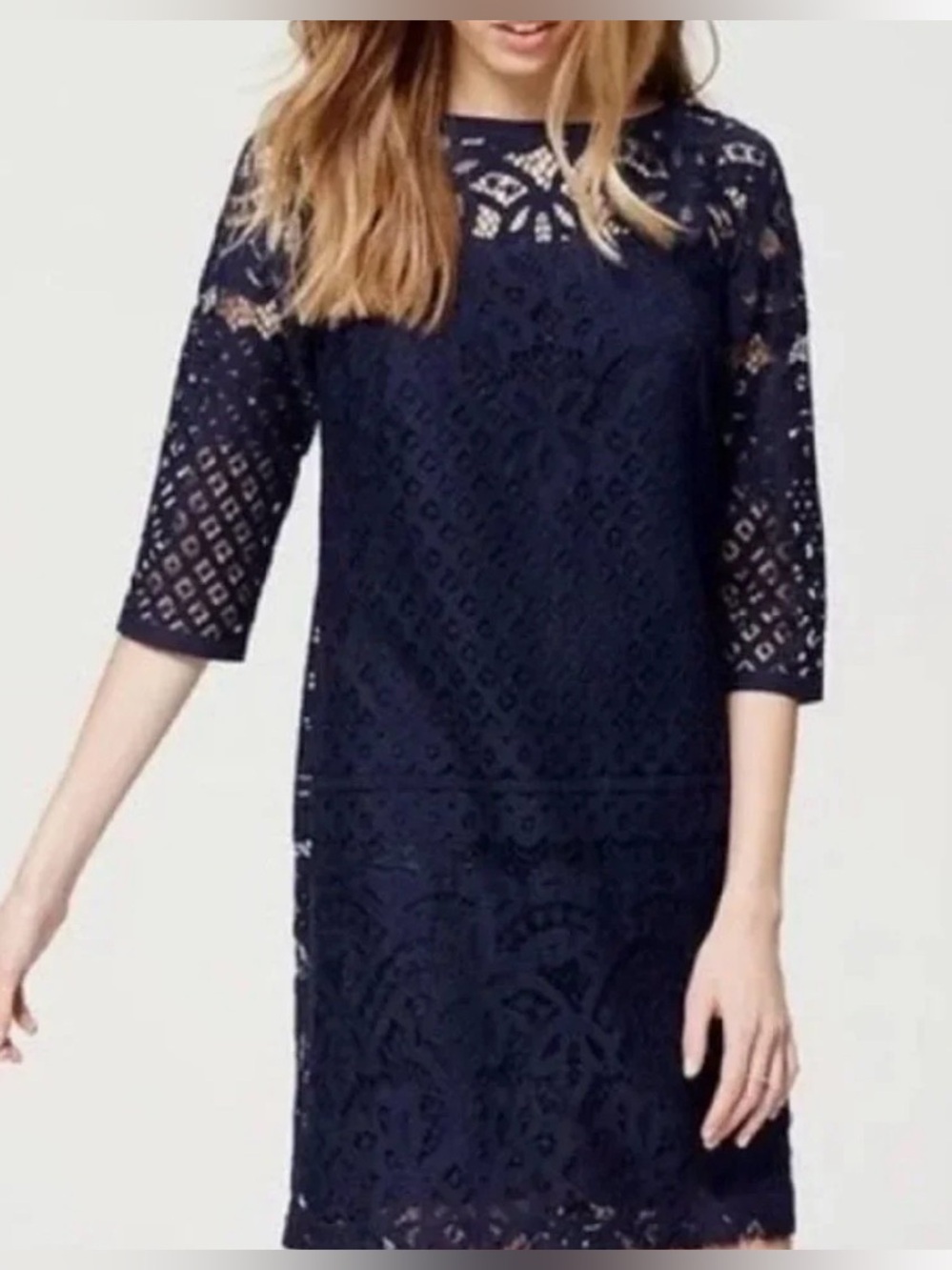 Ann Taylor LOFT Navy Lace Shift Dress Sz 6